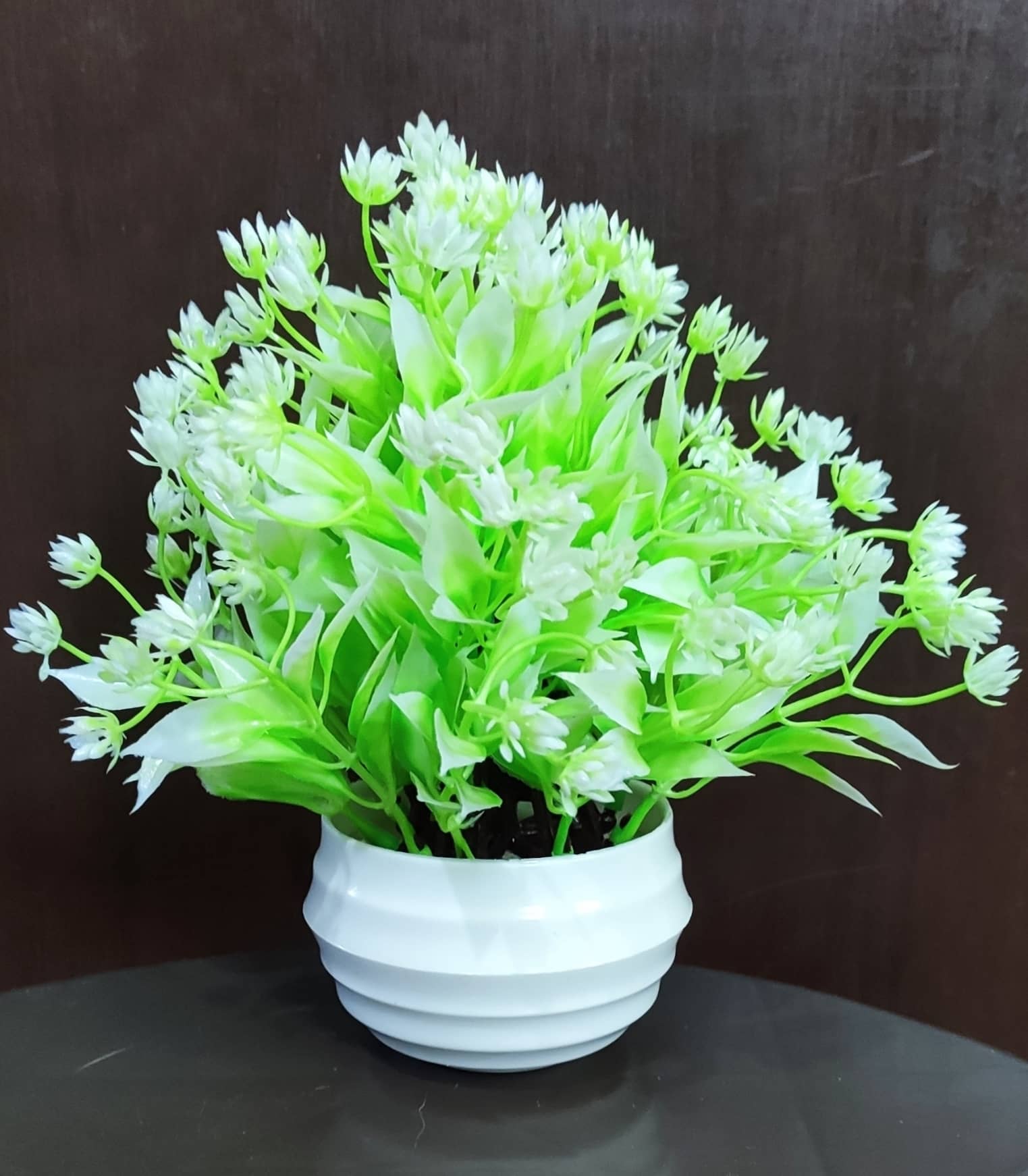BAARIG - Off White Fern Artificial Bonsai ( Pack of 1 )