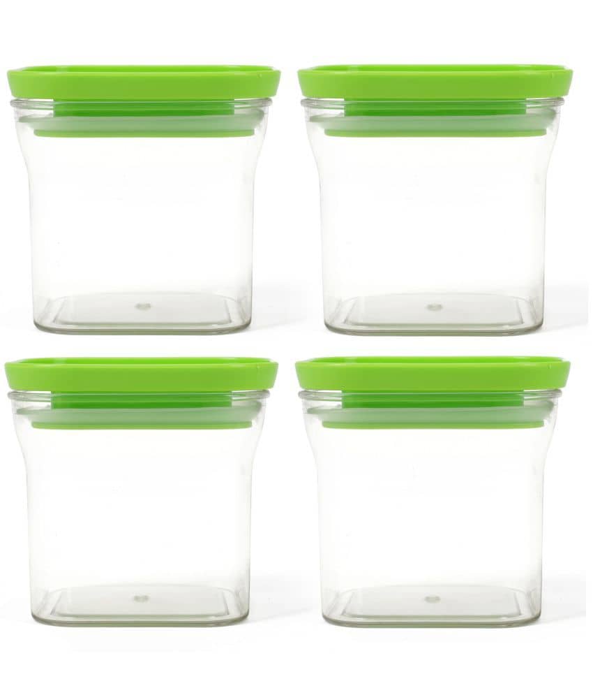 HomePro KitKat Airtight Transparent Plastic Storage Container, Square, 600ml, Green (4)