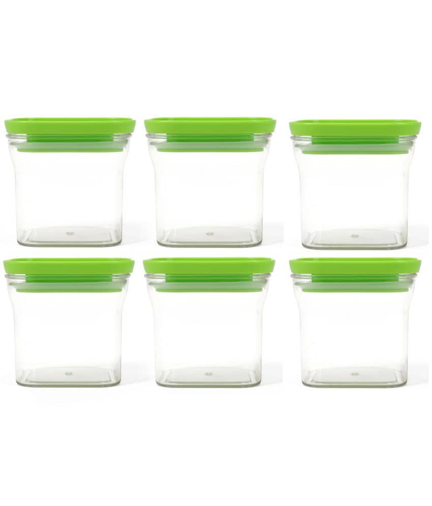 HomePro KitKat Airtight Transparent Plastic Storage Container, Square, 600ml, Green (6)