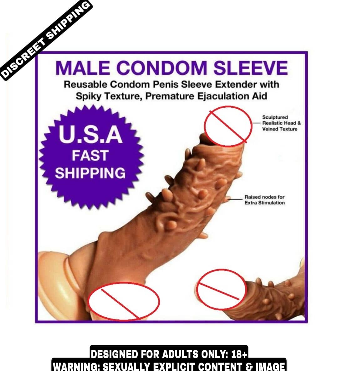 KAMAHOUSE STUDMAN SPIKY 6.75 INCH REUSABLE WASHABLE SILICONE DOUBLE HOLE PENIS SLEEVE
