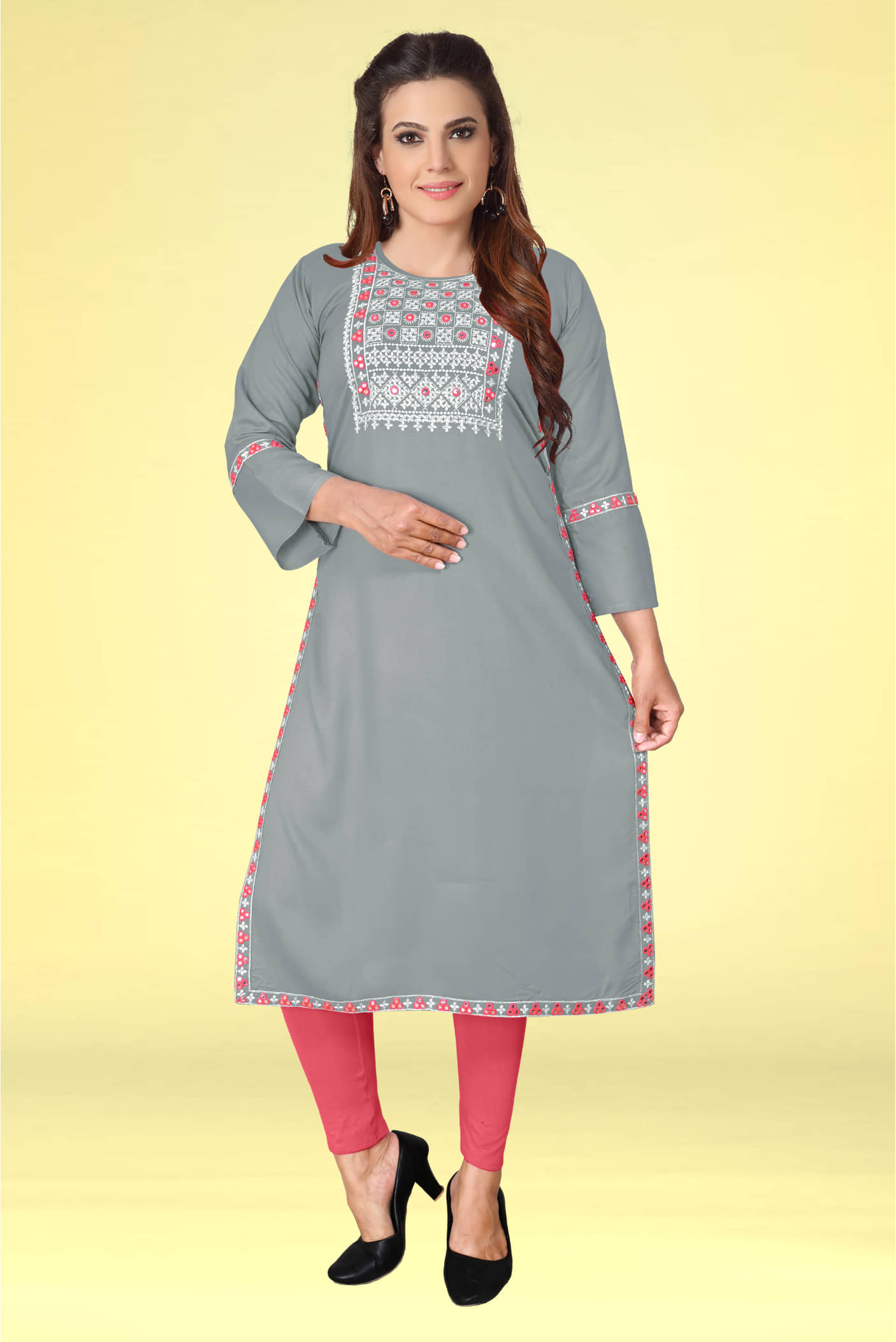 Kapadia - Grey Rayon Women's Straight Kurti ( Pack of 1 ) - Kurtis, Tunics | Buy online on ZillyBuy