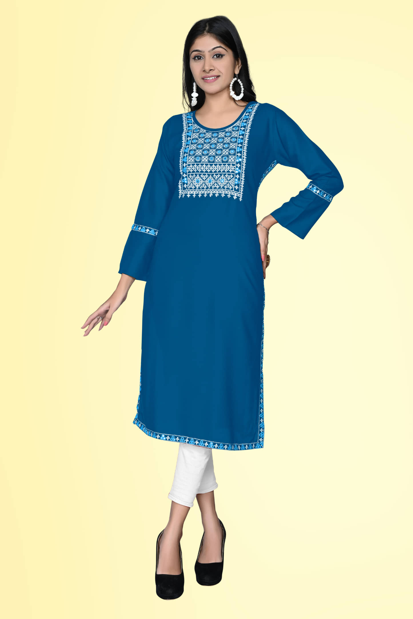 Kapadia - Teal Rayon Women's Straight Kurti ( Pack of 1 ) - Kurtis, Tunics | Buy online on ZillyBuy