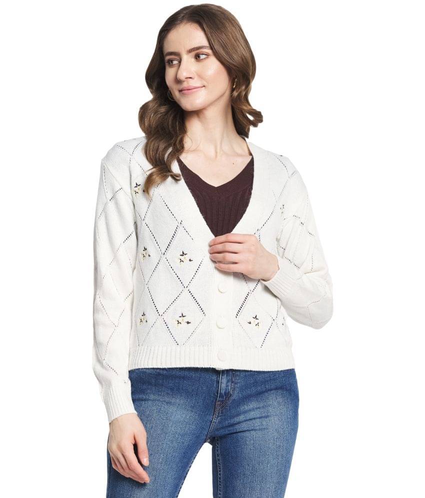     			Monte Carlo Woollen White Buttoned Cardigans -