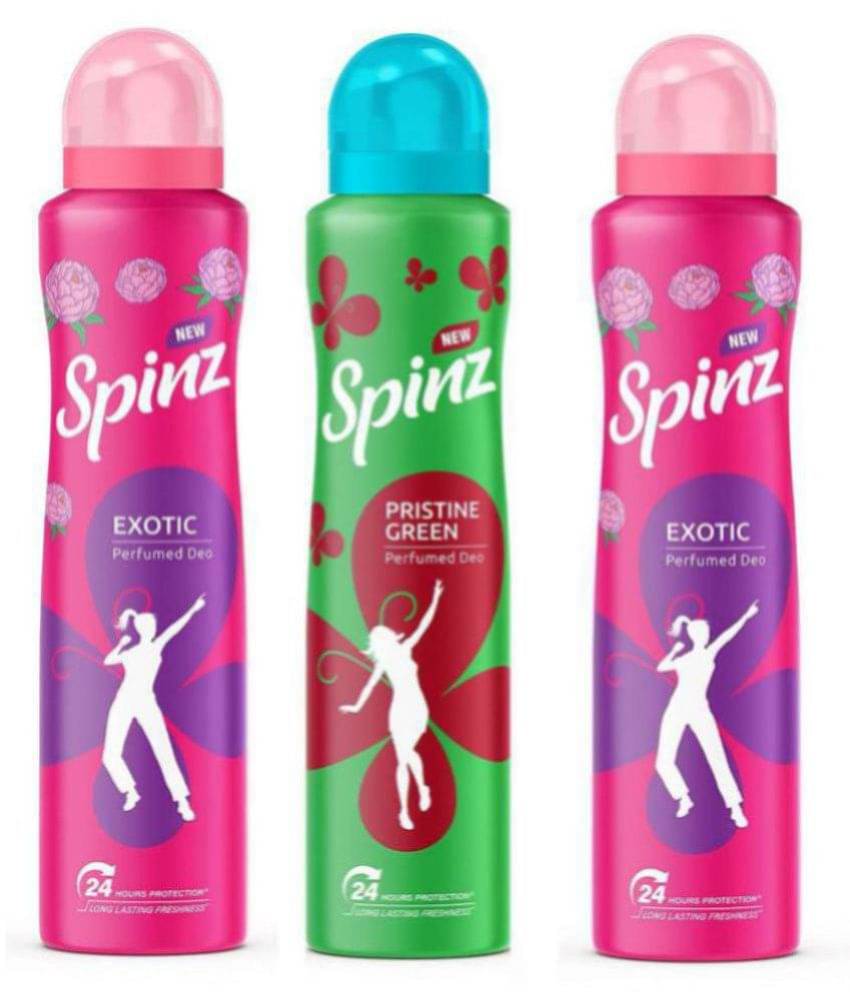     			Spinz - 2 EXOTIC,1RISTINE GREEN DEO,150 ML each Deodorant Roll-ons for Men,Women 450 ml ( Pack of 3 )