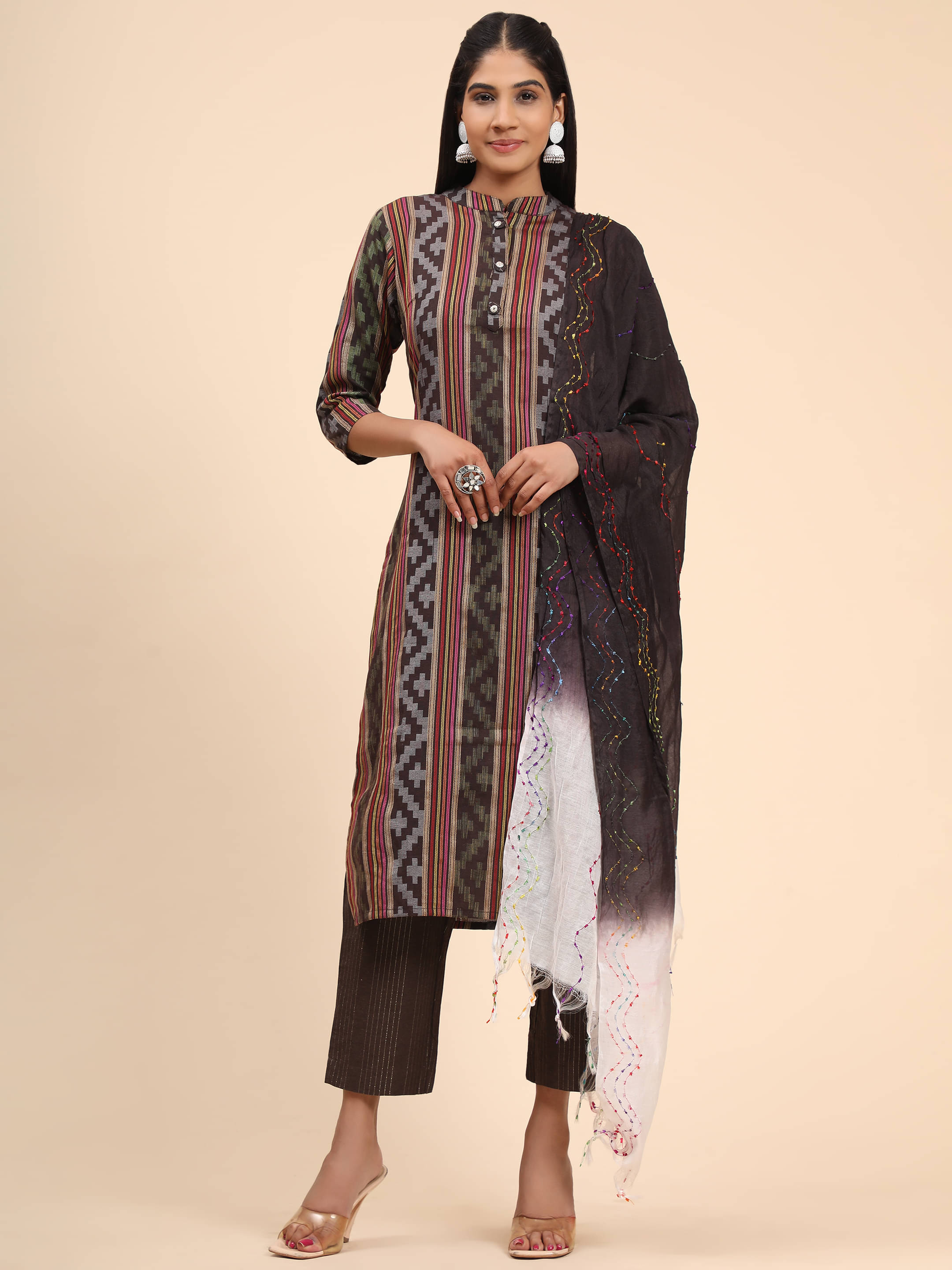     			Vbuyz - Brown Straight Cotton Blend Women's Stitched Salwar Suit ( Pack of 1 )