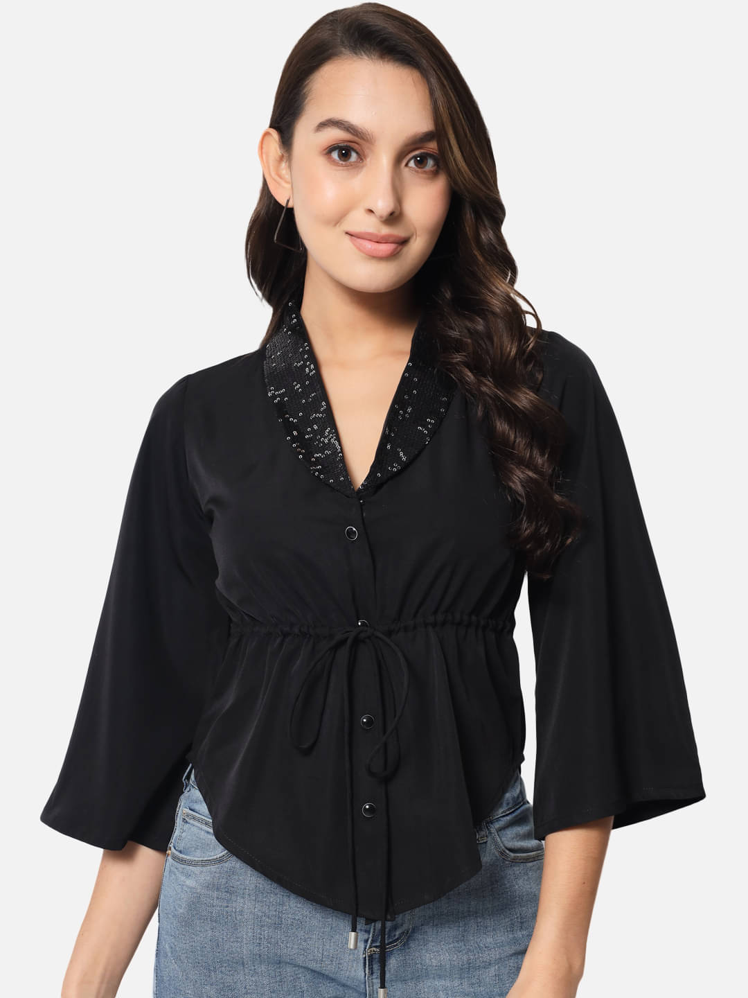    			ALL WAYS YOU Women's Polyester Drawstring Top ( Black )
