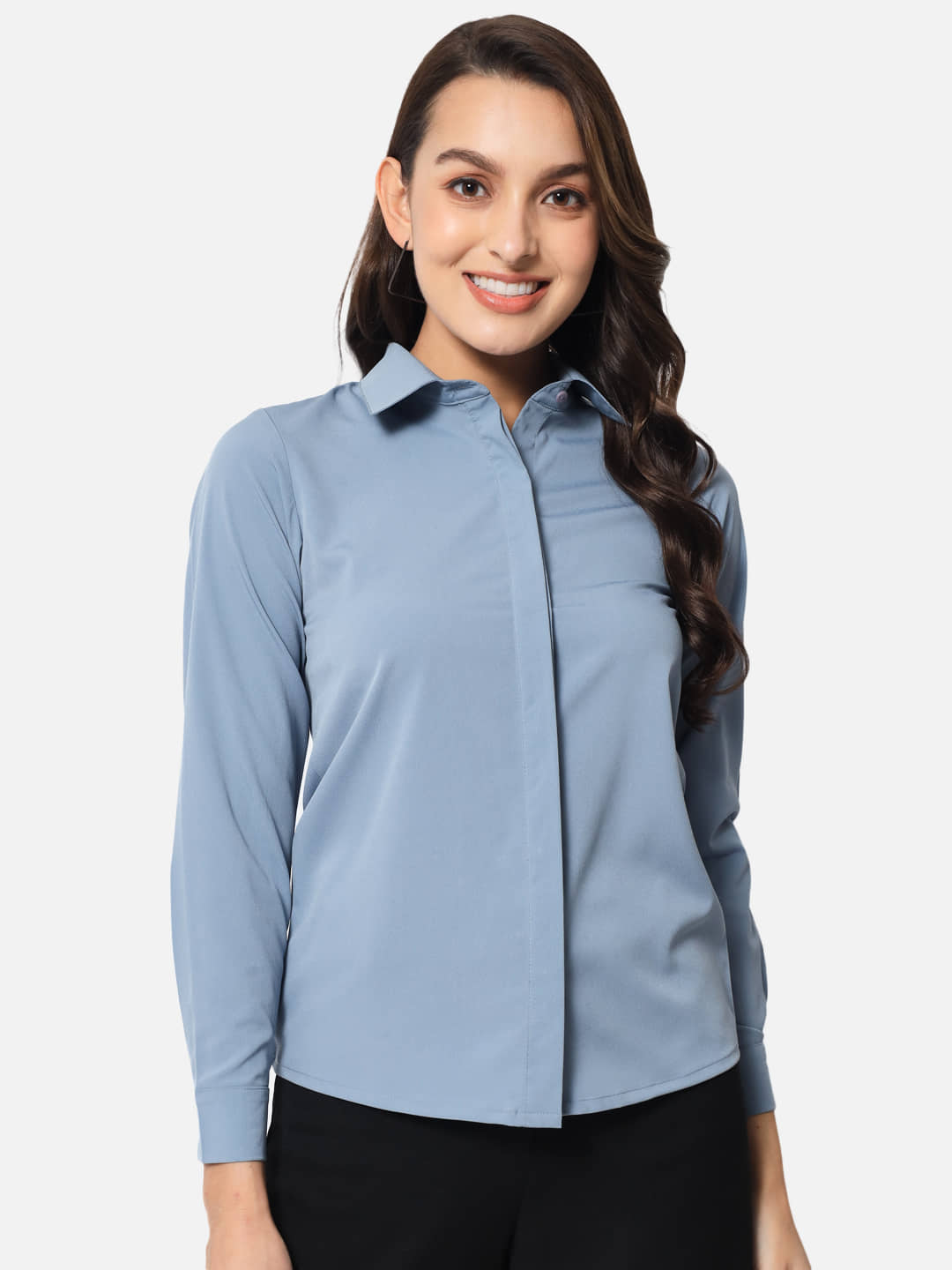 ALL WAYS YOU Women Solid Polyester Shirt ( Light Blue )