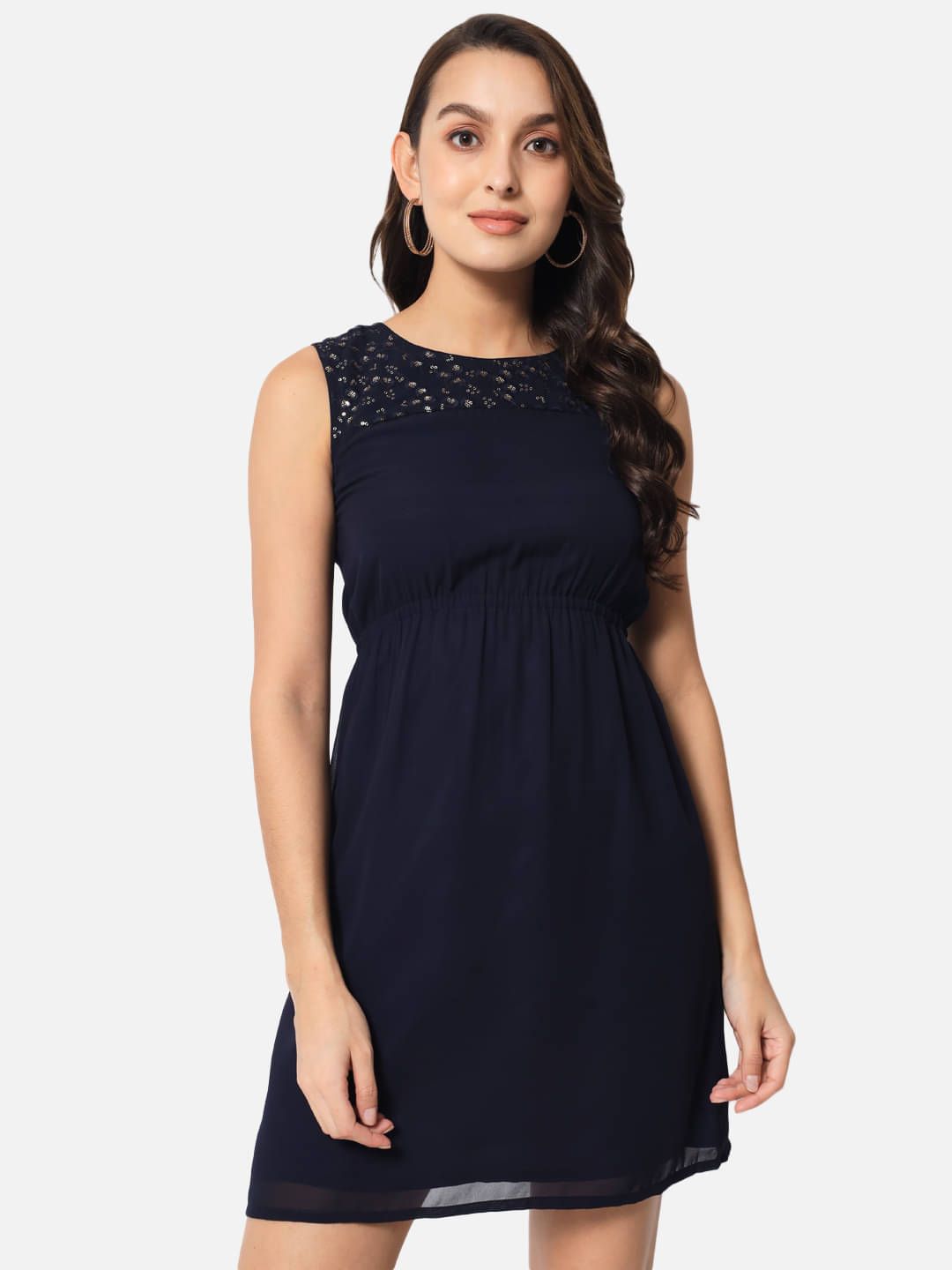     			ALL WAYS YOU Women Polyester Embellished A-line Dress ( Navy Blue )