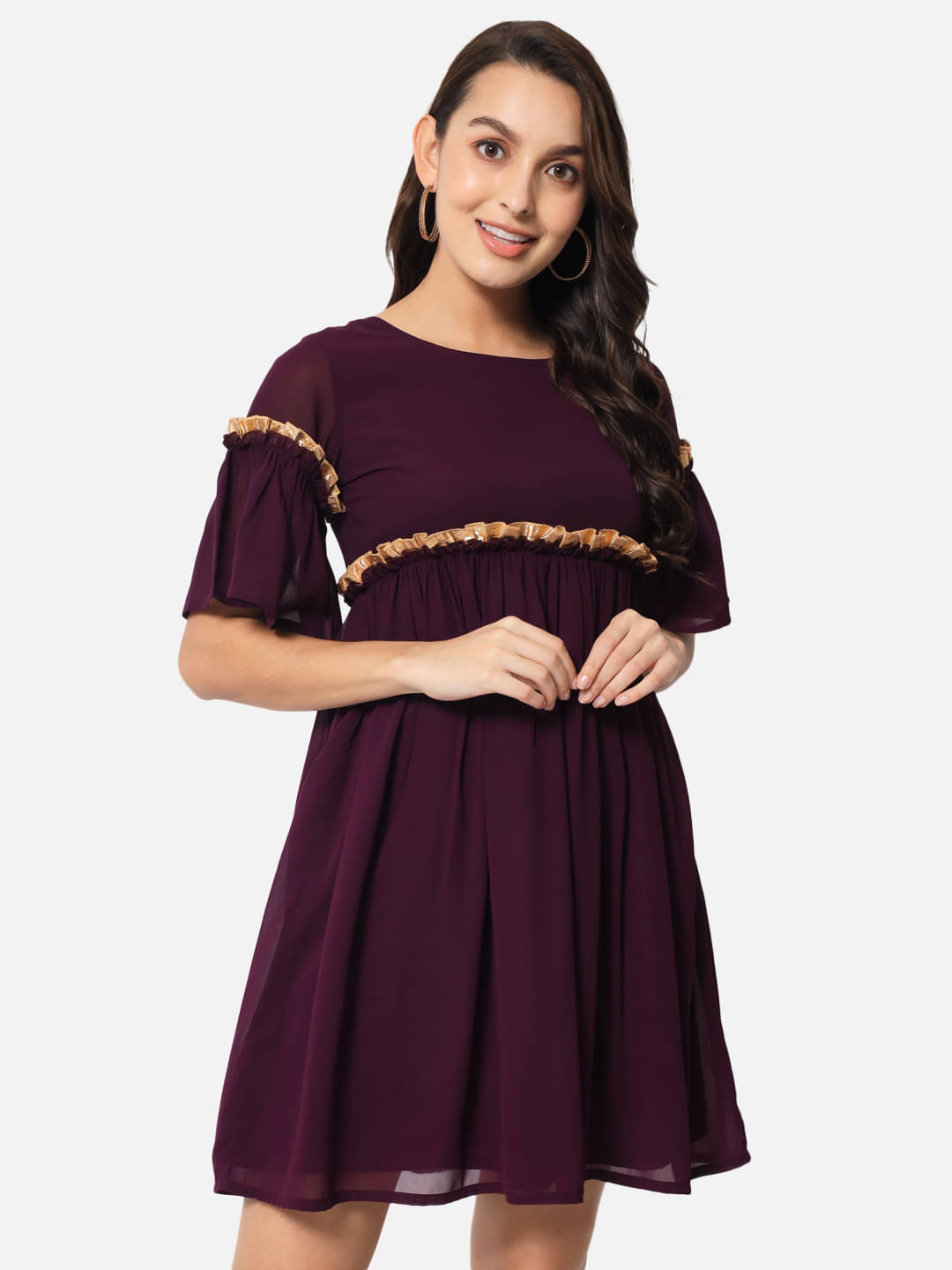 ALL WAYS YOU Women Polyester Solid Fit & Flare Dress ( Purple ) ALL WAYS YOU Women Polyester Solid Fit & Flare Dress ( Purple )