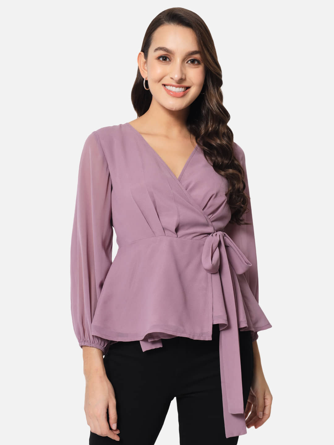 ALL WAYS YOU Women's Georgette Knot Front Top ( Purple )