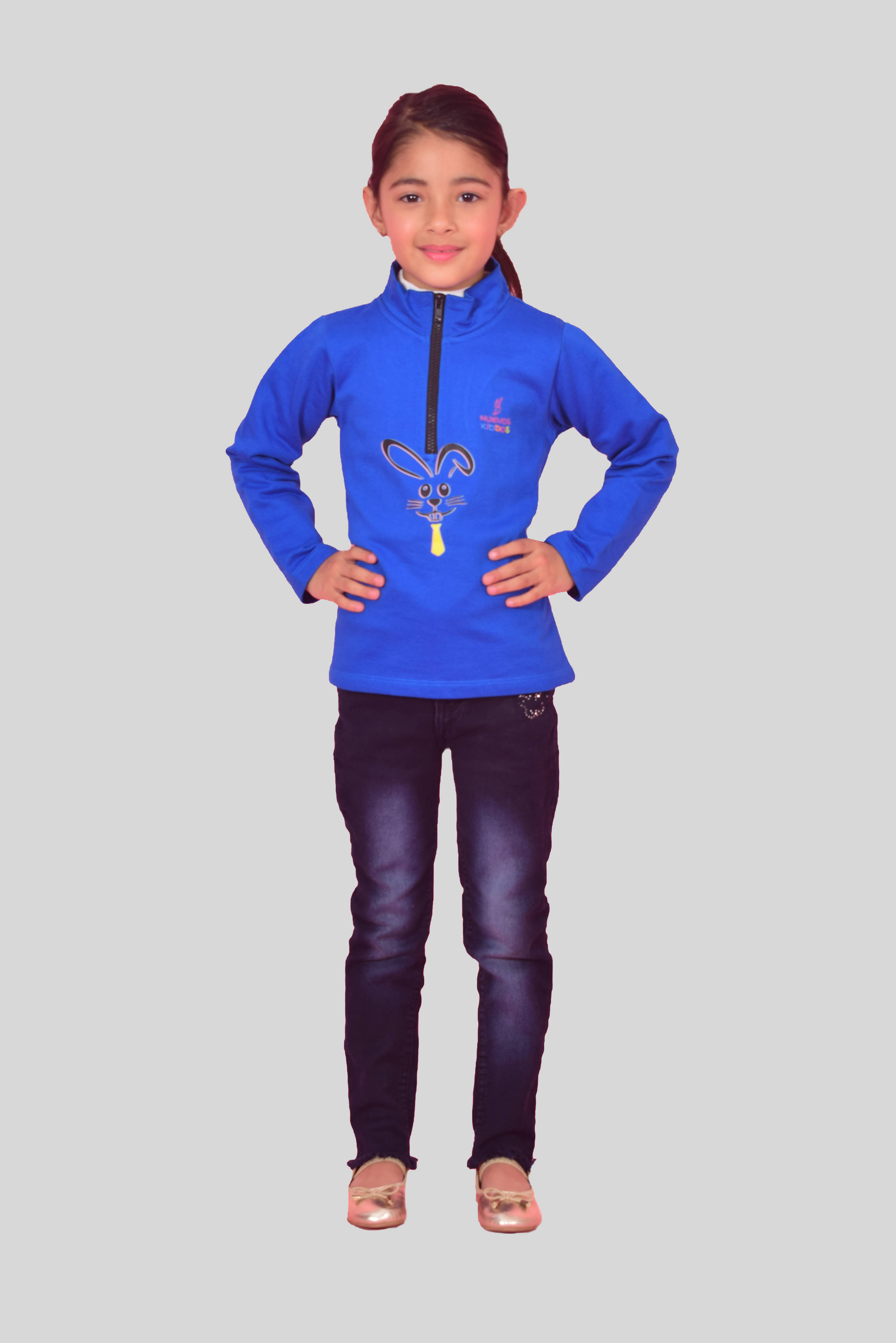     			NUEVOSKIDDOS Single Girls Fleece Sweatshirt ( Blue )