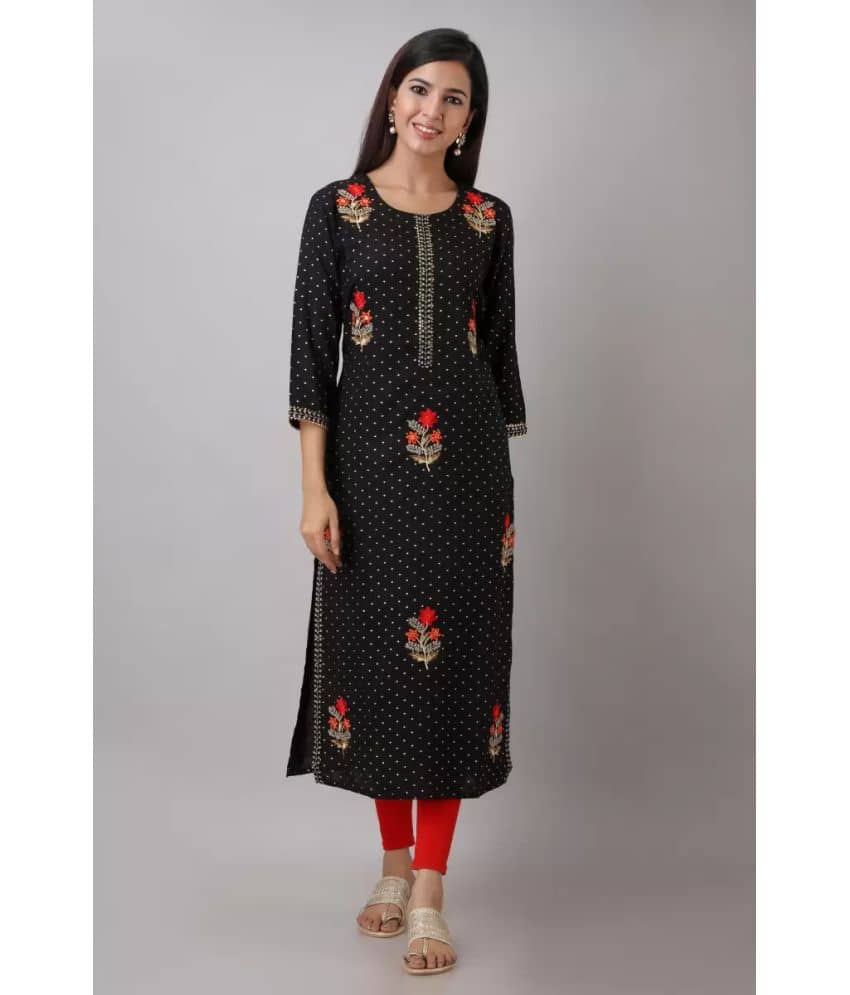 FABRR - Black Rayon Women's Straight Kurti ( Pack of 1 ) - Kurtis, Tunics | Buy online on ZillyBuy