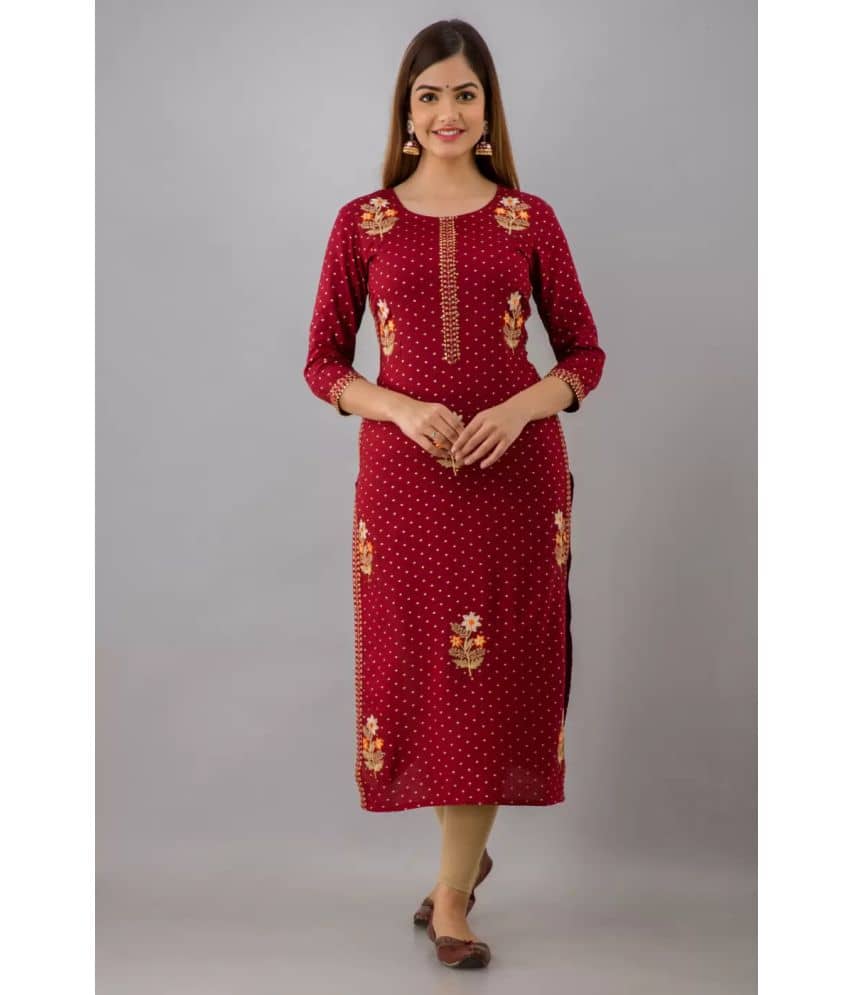 FABRR - Maroon Rayon Women's Straight Kurti ( Pack of 1 ) - Kurtis, Tunics | Buy online on ZillyBuy