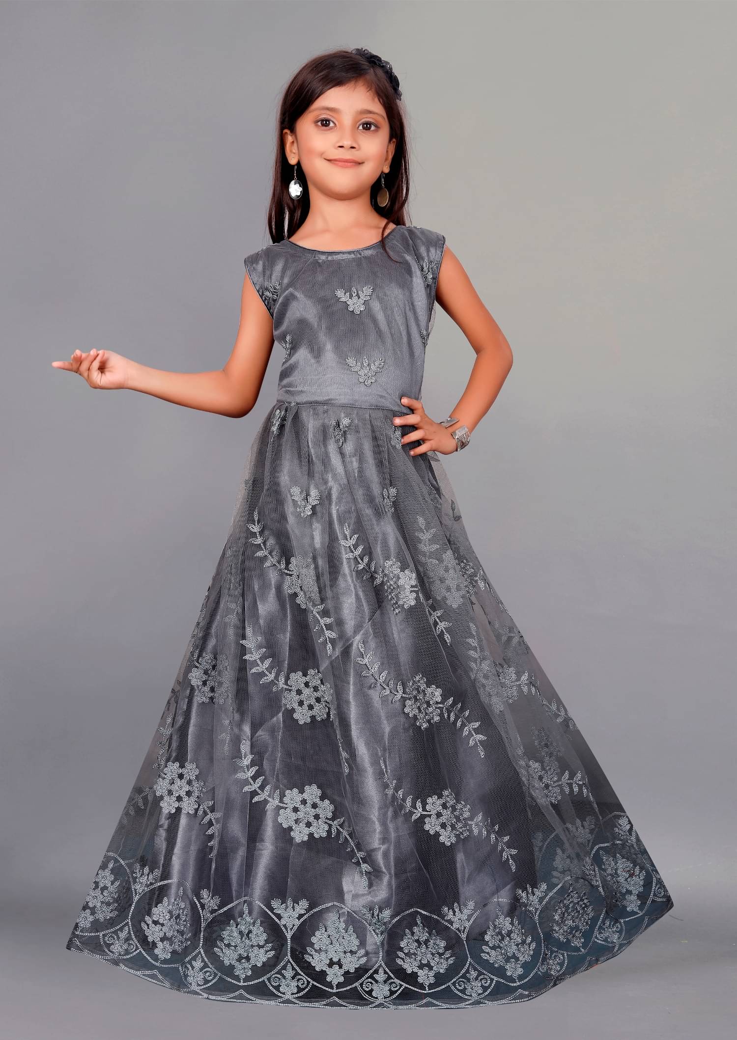     			JULEE Net Gown For Girls ( Pack of 1 , Grey )