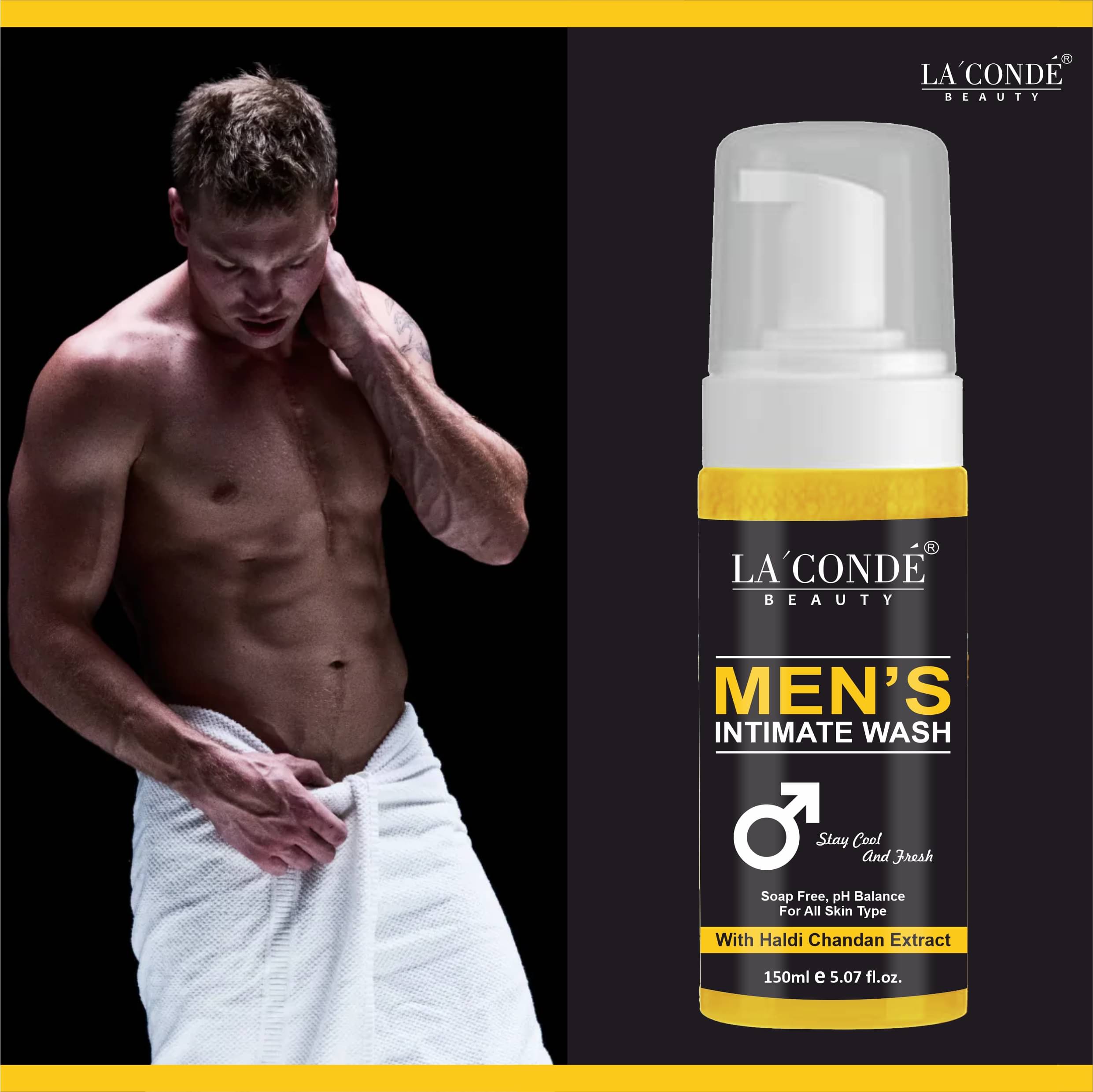     			La'Conde Reduce Bad Odour with Haldi Chandan Extract Men's Intimate Wash Yellow 150 Pcs