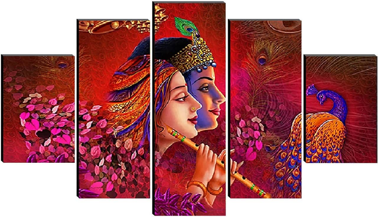 SNDArt Set Of 5 Radha Krishna Wall Paintings For Wall Decor Gift Items 18 x 30 inch