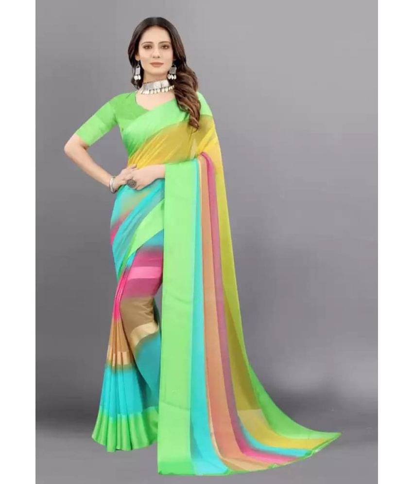 Sanjana Silks Georgette Colorblock Saree With Unstitched Blouse Piece ( Green ) Sanjana Silks Georgette Colorblock Saree With Unstitched Blouse Piece ( Green )