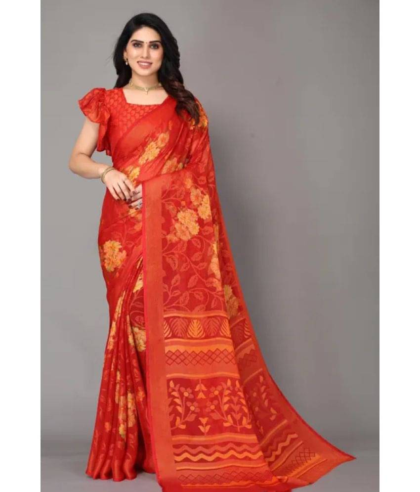     			Sanjana Silks Brasso Printed Saree With Unstitched Blouse Piece ( Red )
