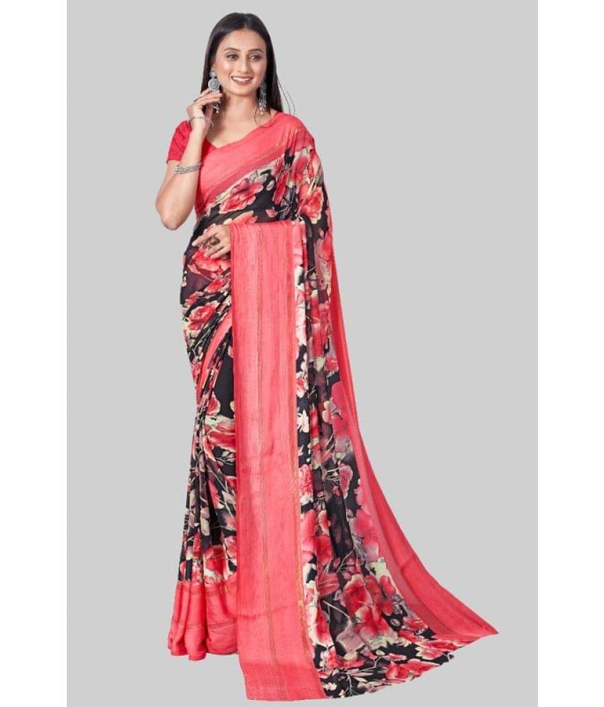     			Sanjana Silks Georgette Printed Saree With Unstitched Blouse Piece ( Red )
