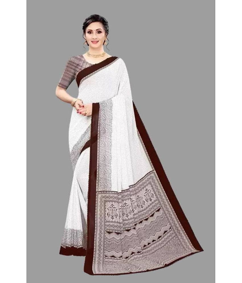 Sanjana Silks Georgette Printed Saree With Unstitched Blouse Piece ( White )