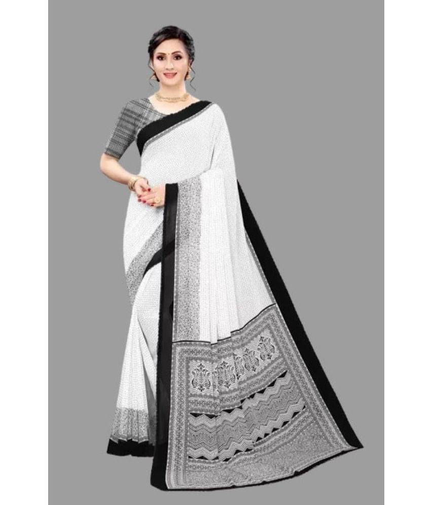     			Sanjana Silks Georgette Printed Saree With Unstitched Blouse Piece ( White )