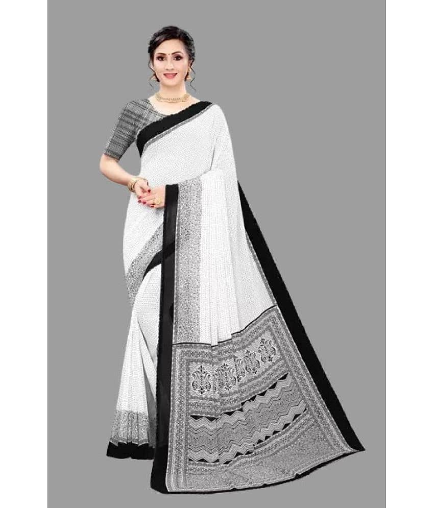Sanjana Silks Georgette Printed Saree With Unstitched Blouse Piece ( White )