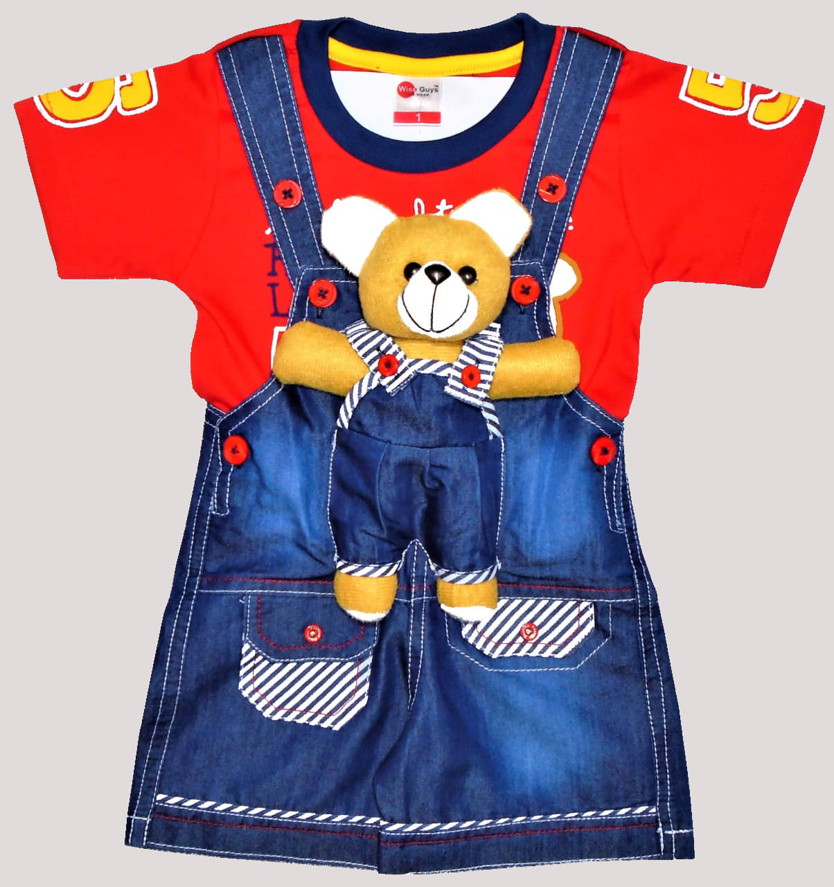     			Wise Guys Pack of 1 Baby Boys Denim Dungaree Sets ( Red & Blue )