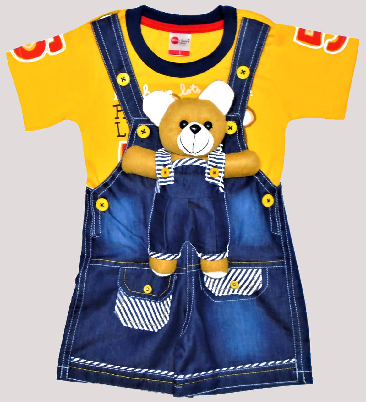 Wise Guys Pack of 1 Baby Boys Denim Dungaree Sets ( Red & Blue )