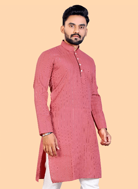 YUG ART - Light Pink Cotton Men's Regular Kurta ( Pack of 1 ) YUG ART - Light Pink Cotton Men's Regular Kurta ( Pack of 1 )