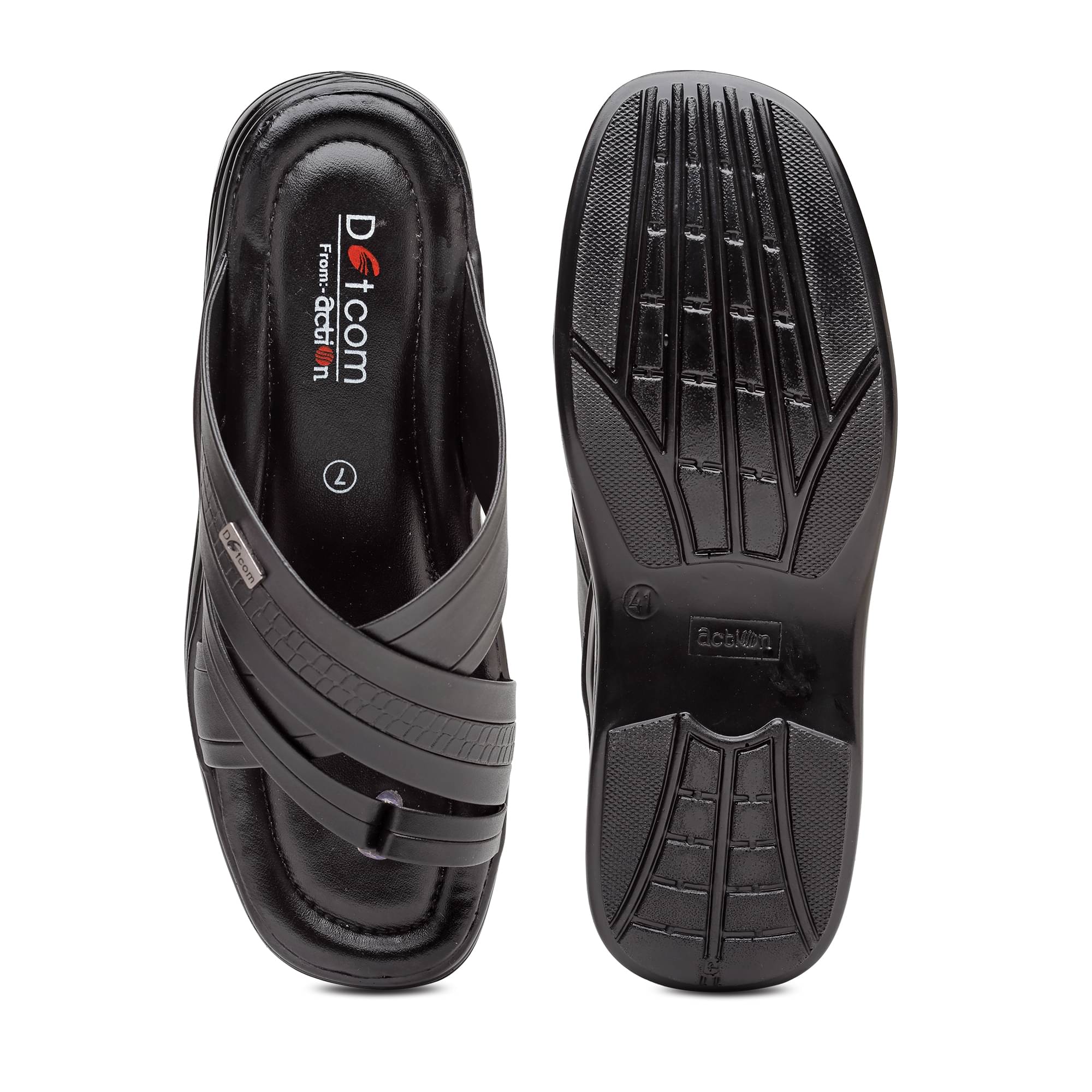 Action - Black Men's Leather Slipper - Image 4