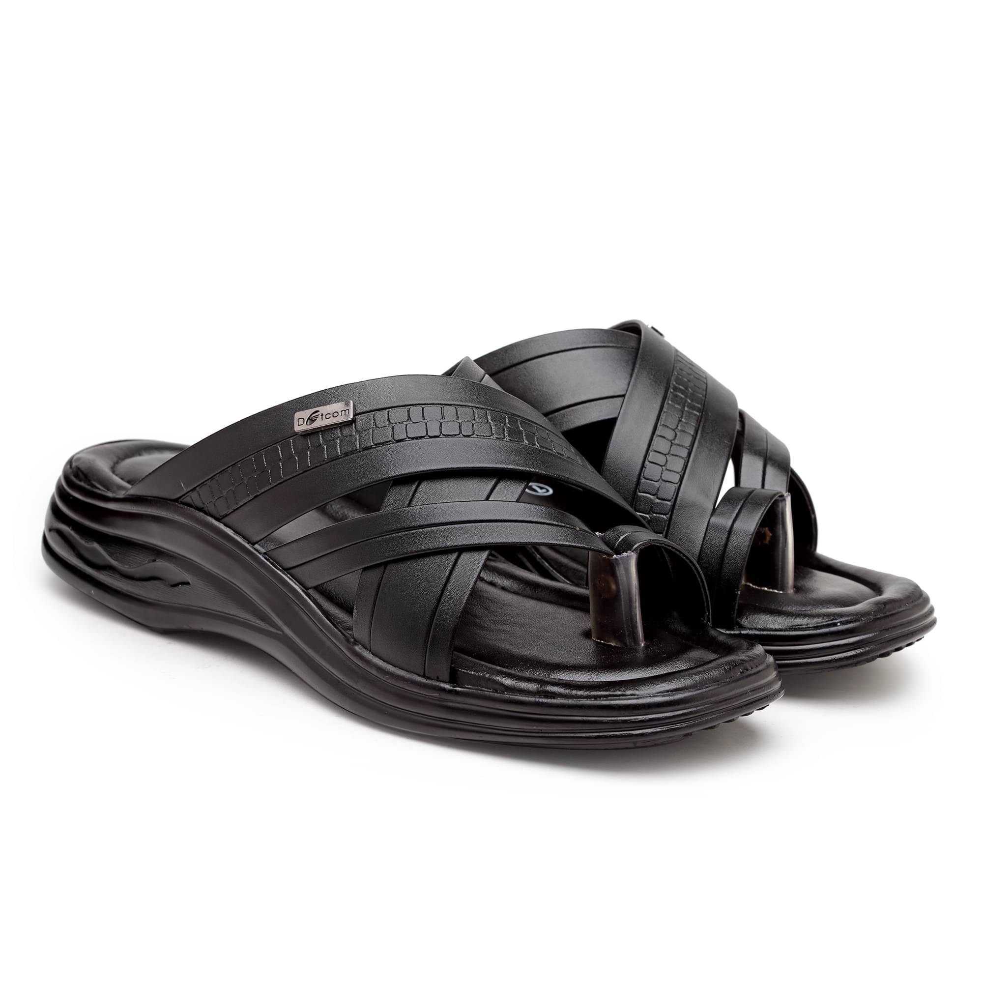 Action - Black Men's Leather Slipper - Image 6