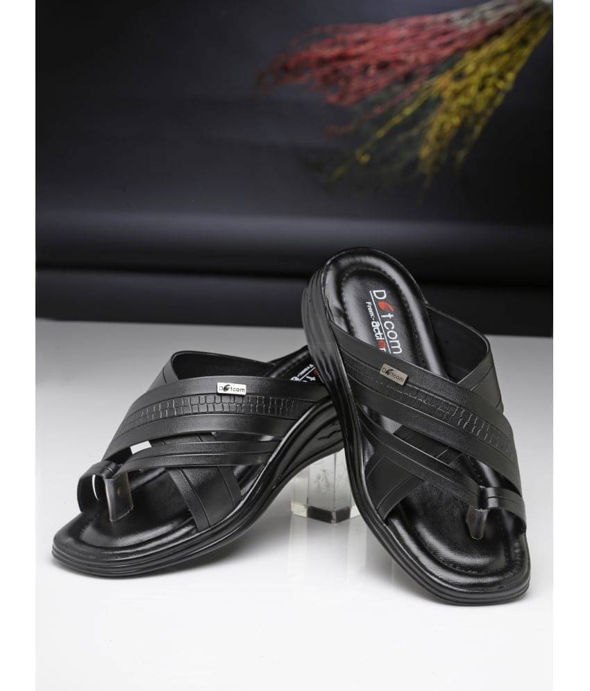 Action - Black Men's Leather Slipper - Image 7
