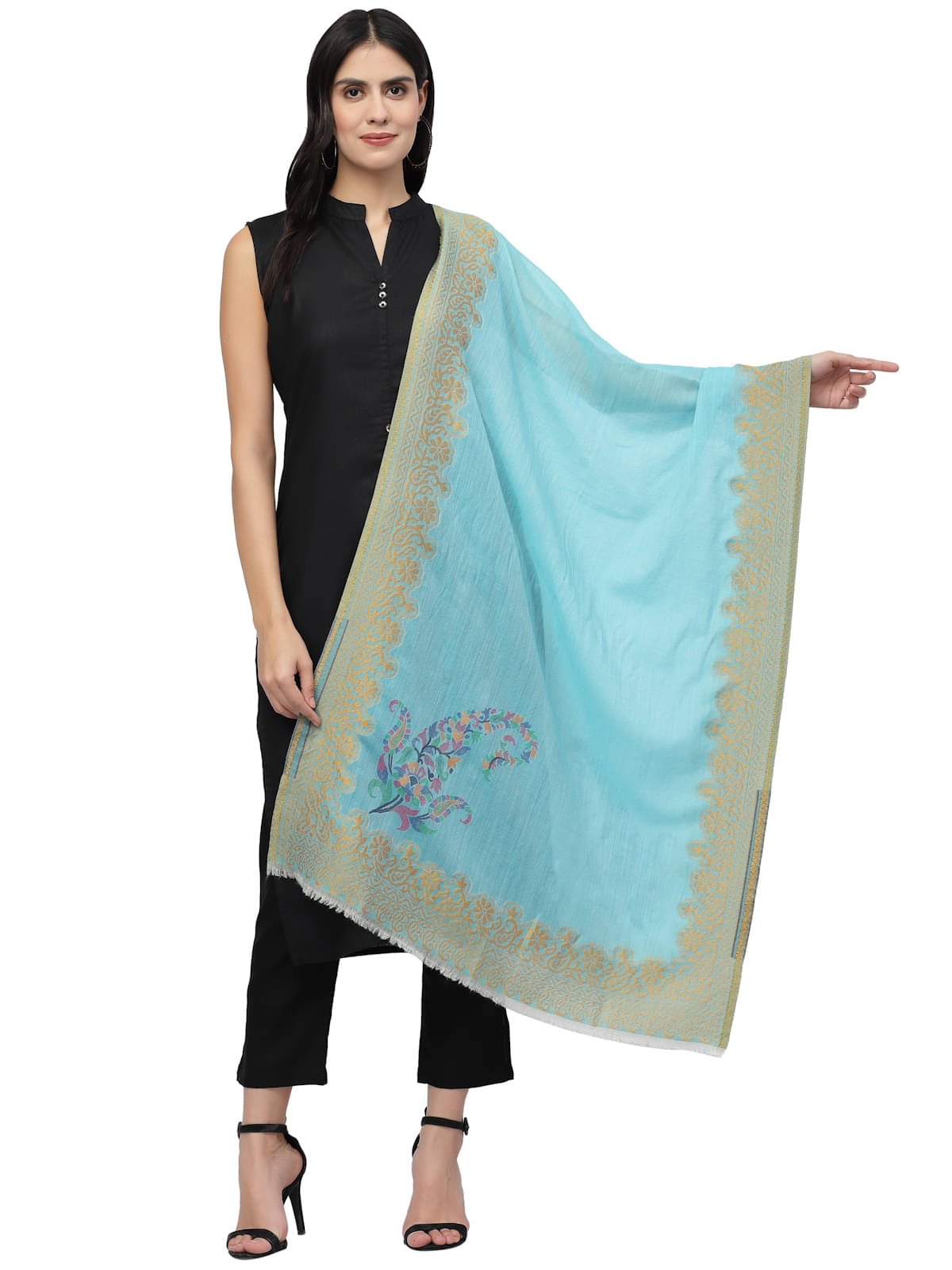 Anekaant Blue Self Design Shawl - ( Pack of 1 ) Anekaant Blue Self Design Shawl - ( Pack of 1 )