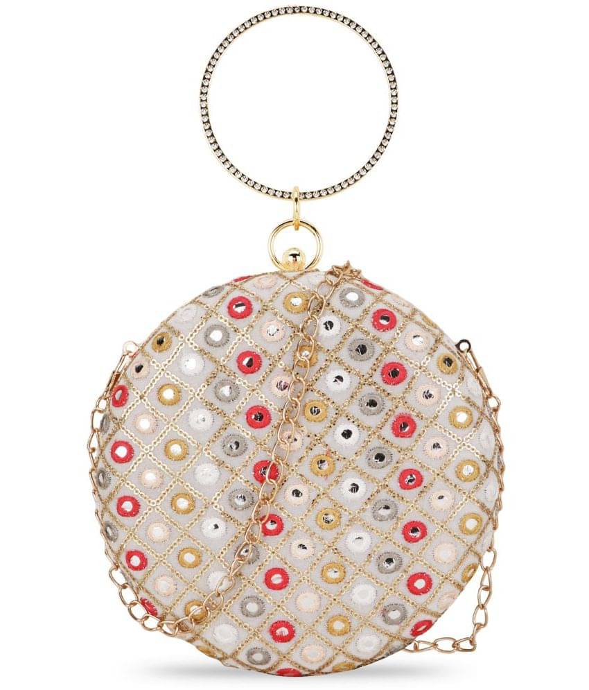     			Anekaant - Cream Fabric Box Clutch