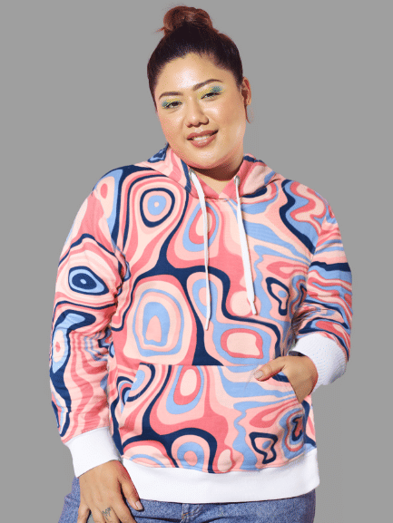     			BEYOUND SIZE - THE DRY STATE Fleece Multi Color Hooded Sweatshirt