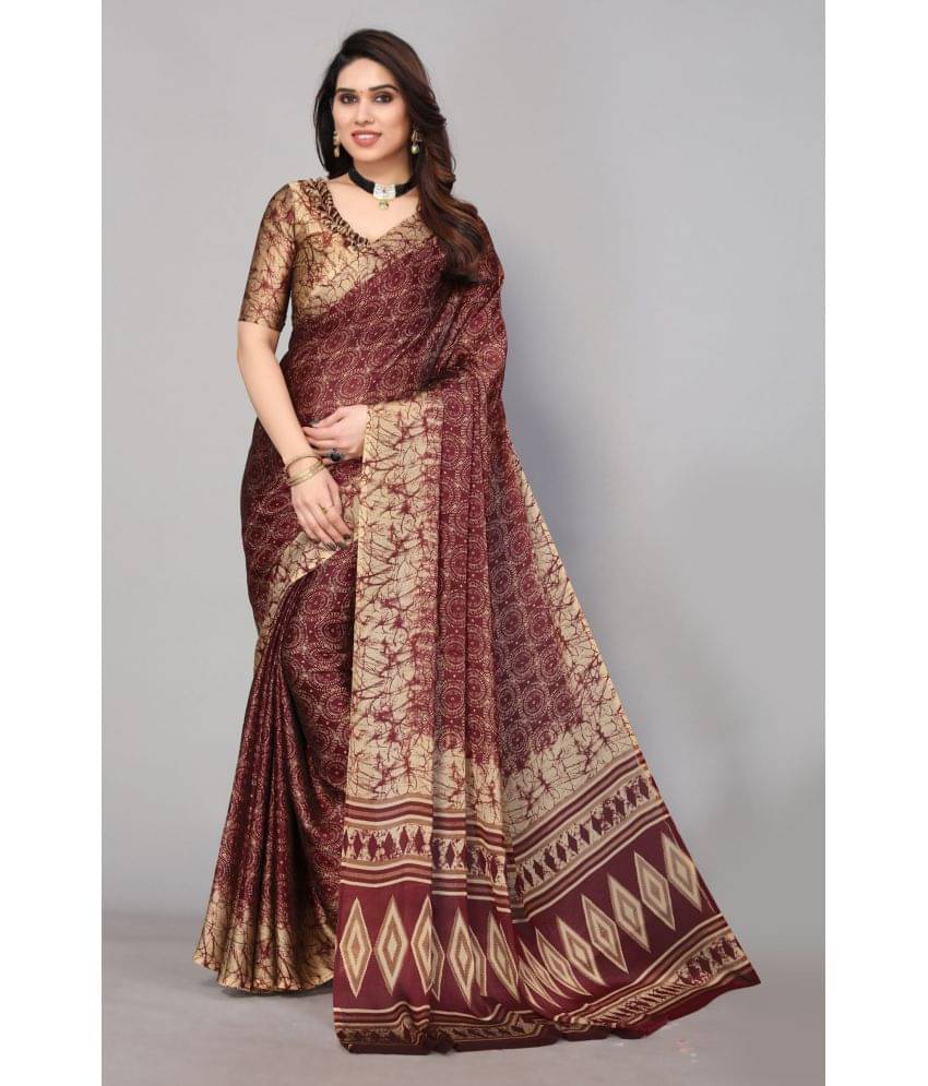 FABMORA Chiffon Printed Saree With Unstitched Blouse Piece ( Maroon ) FABMORA Chiffon Printed Saree With Unstitched Blouse Piece ( Maroon )