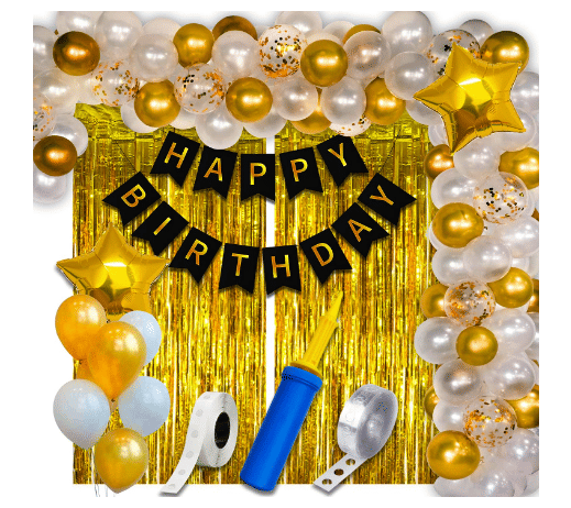     			Jolly Party  Golden & white  Happy Birthday Balloons Decorations Set - 63Pcs
