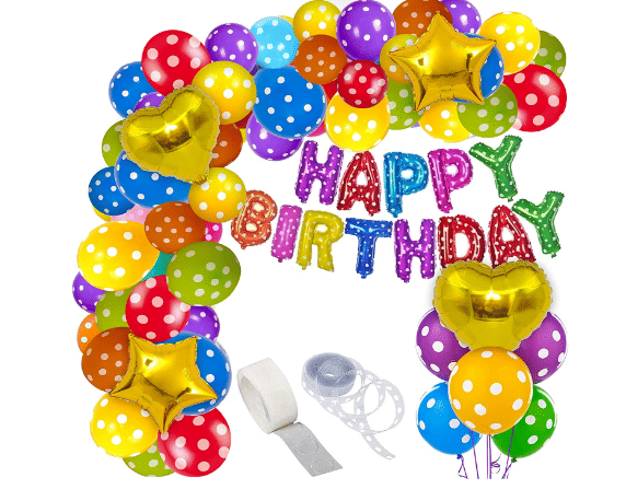     			Jolly Party  Happy Birthday Decorations Kit for Boys and Girls- 57 pcs with Foil Balloon, Latex & Metallic Balloons, Balloon Arch & Glue Dot Multicolored Balloons For Decoration / Multicolored Birthday Decorations Kit