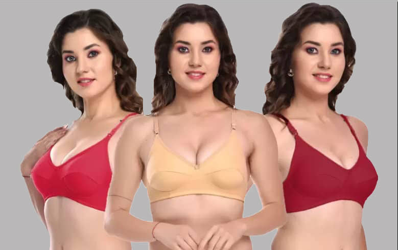 Kiran Enterprises Pack of 3 Cotton Blend Non Padded Women's Everyday Bra ( Multicolor )