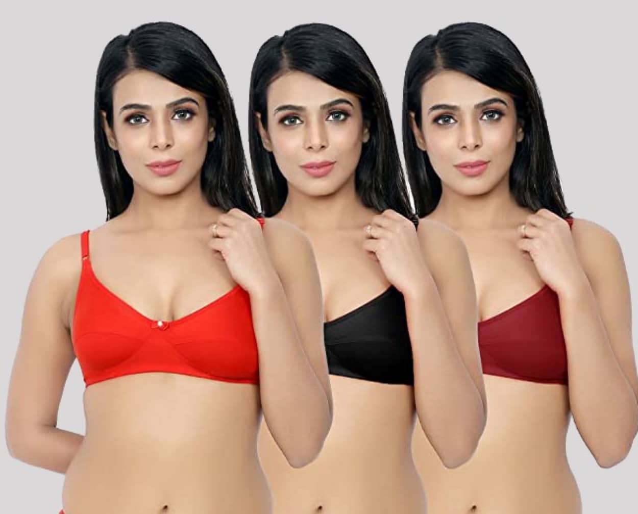 Kiran Enterprises Pack of 3 Cotton Blend Non Padded Women's Everyday Bra ( Multicolor )