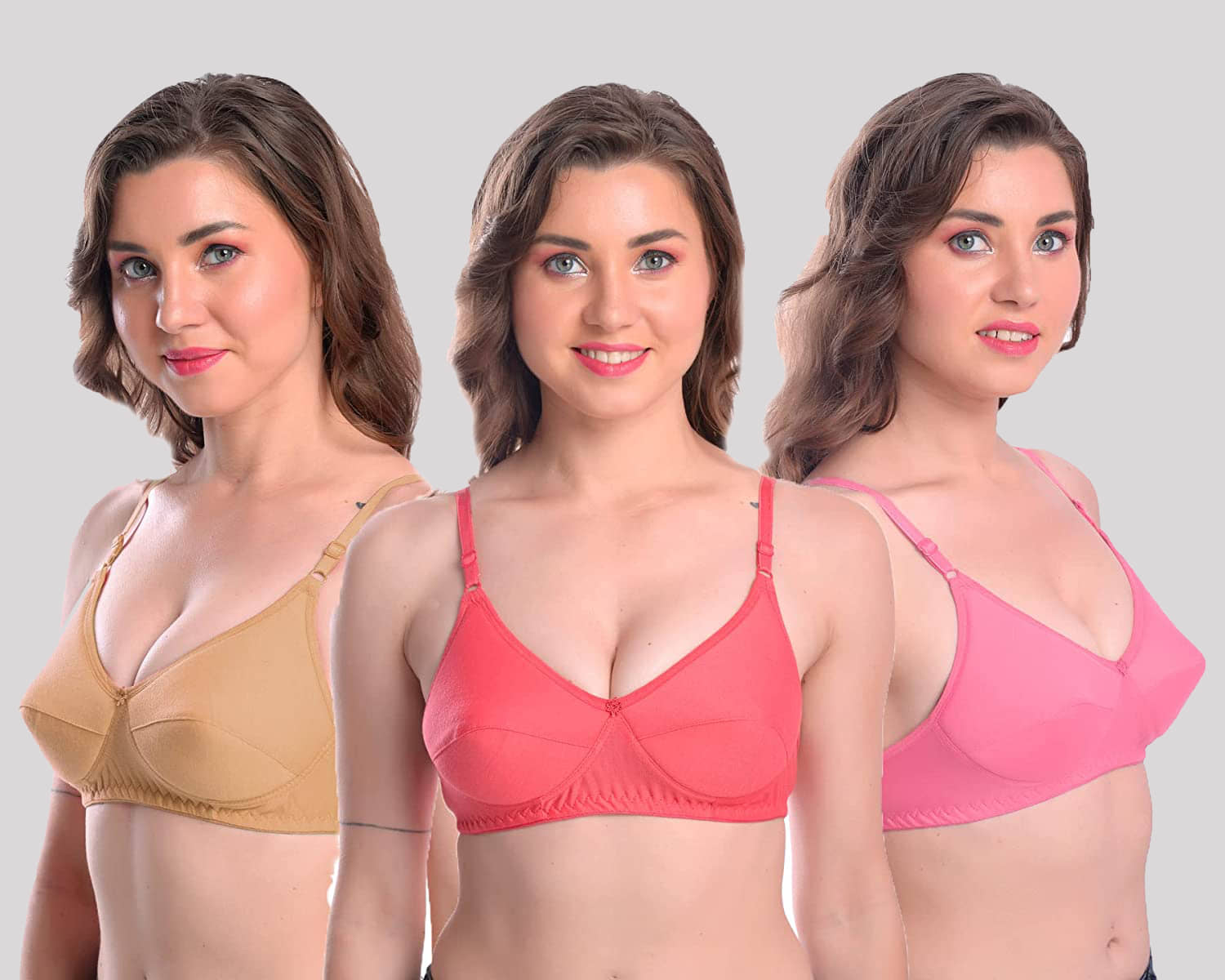 Kiran Enterprises Pack of 3 Cotton Blend Non Padded Women's Everyday Bra ( Multicolor )
