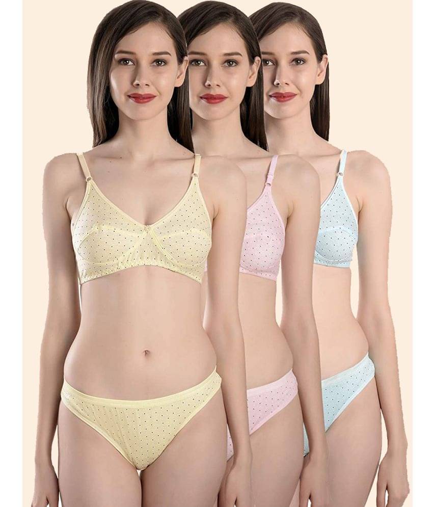 Kiran Enterprises Pack of 3 Cotton Women's Bra & Panty Set ( Multicolor ) Kiran Enterprises Pack of 3 Cotton Women's Bra & Panty Set ( Multicolor )