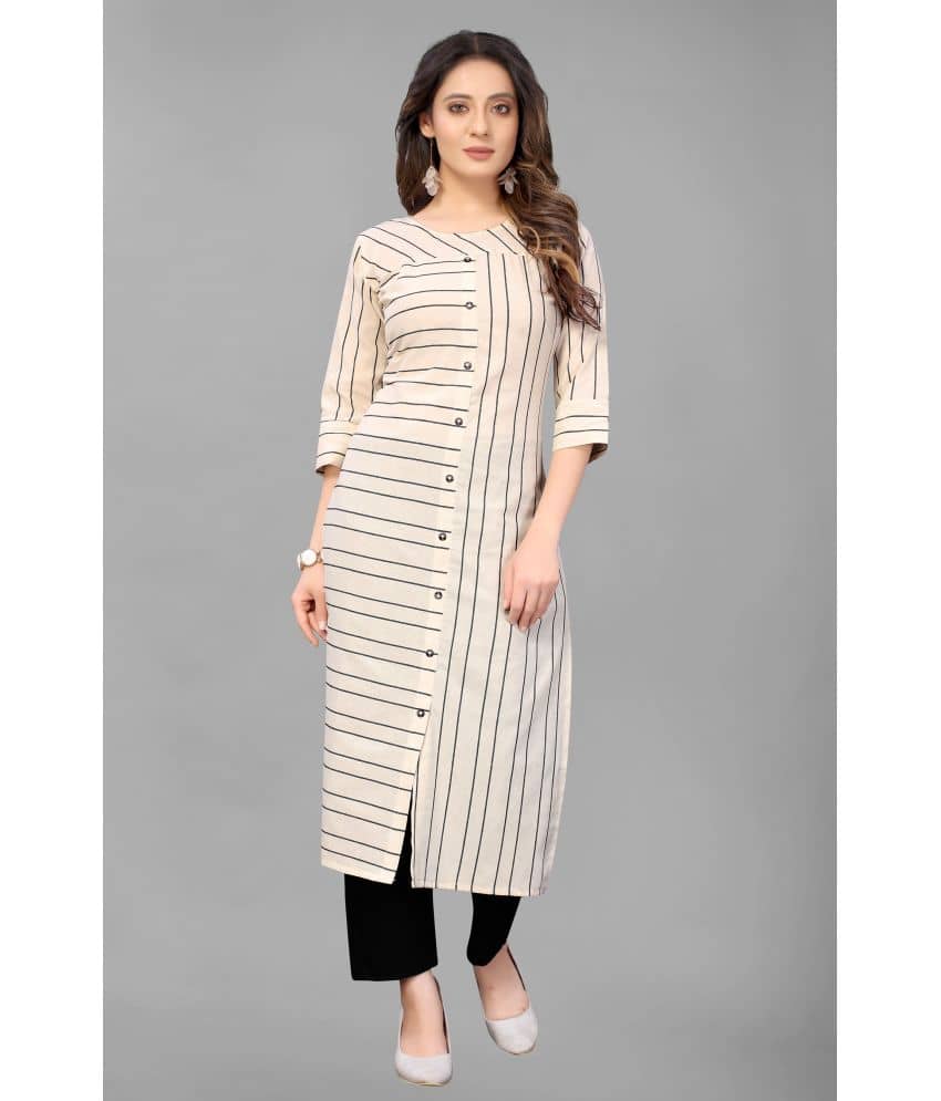 MEHZEEL FAB - Cream Front Slit Cotton Blend Women's Stitched Salwar Suit ( Pack of 1 )