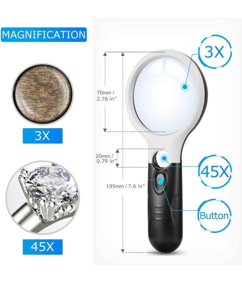     			Magnifying Glass with 3 Ledeniors, Book and Newspaper Reading, Eyelash Extensions, Classroom Science Magnifier Glass (1)