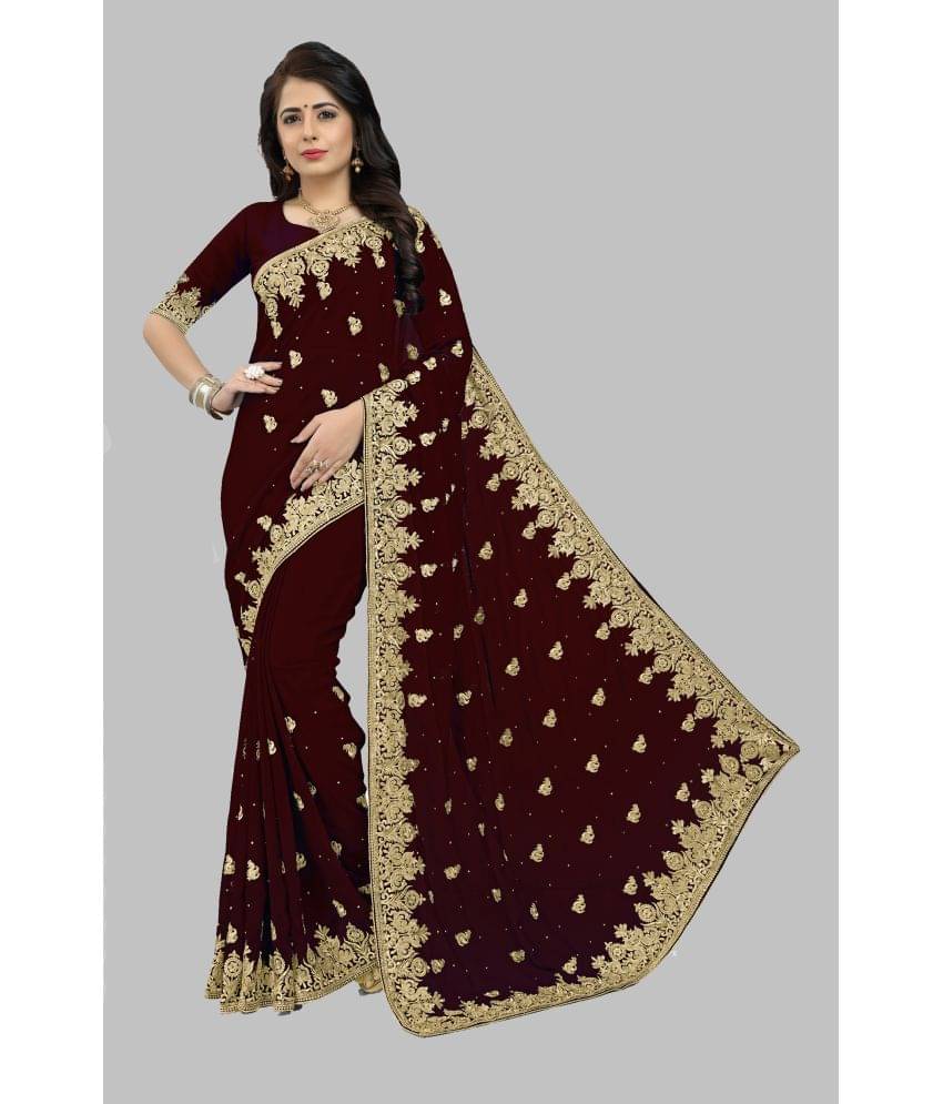 Om Shantam Sarees Georgette Embroidered Saree With Unstitched Blouse Piece ( Coffee ) Om Shantam Sarees Georgette Embroidered Saree With Unstitched Blouse Piece ( Coffee )