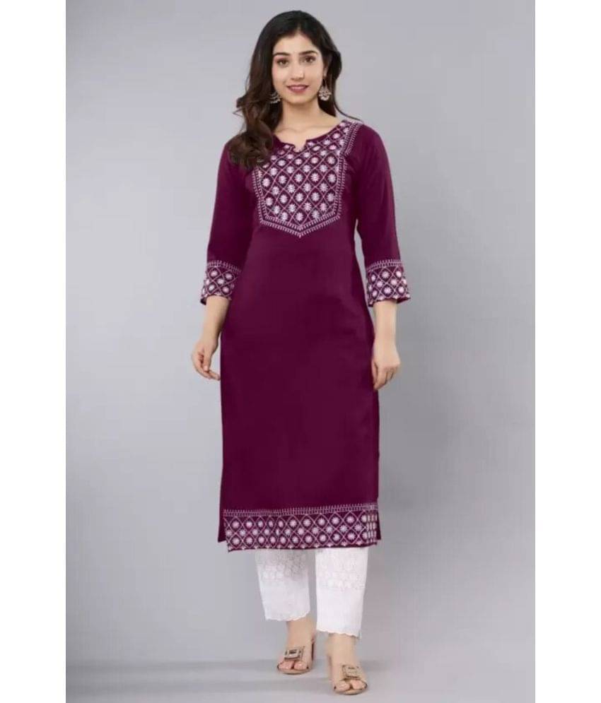     			P PRIYA FASHION - Maroon Rayon Women's Straight Kurti ( Pack of 1 )