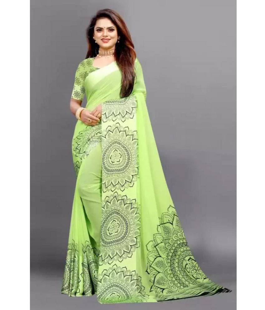 Sanjana Silks Georgette Printed Saree With Unstitched Blouse Piece ( Green ) Sanjana Silks Georgette Printed Saree With Unstitched Blouse Piece ( Green )