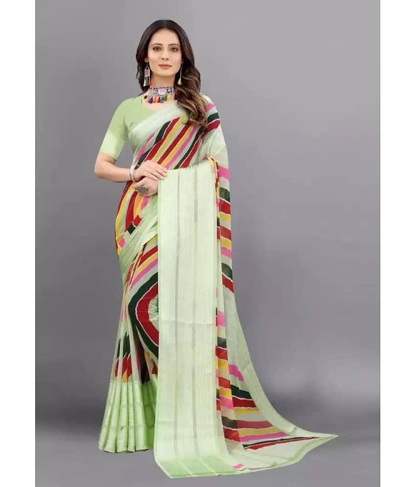 Sanjana Silks Georgette Striped Saree With Unstitched Blouse Piece ( Green )