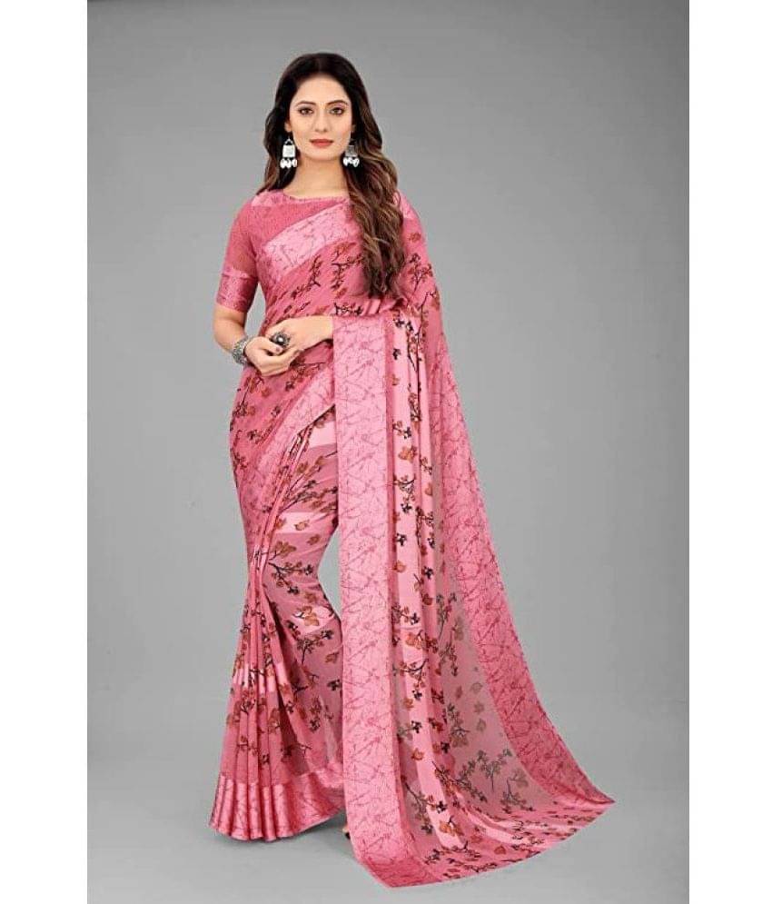     			Sanjana Silks Georgette Printed Saree With Unstitched Blouse Piece ( Pink )