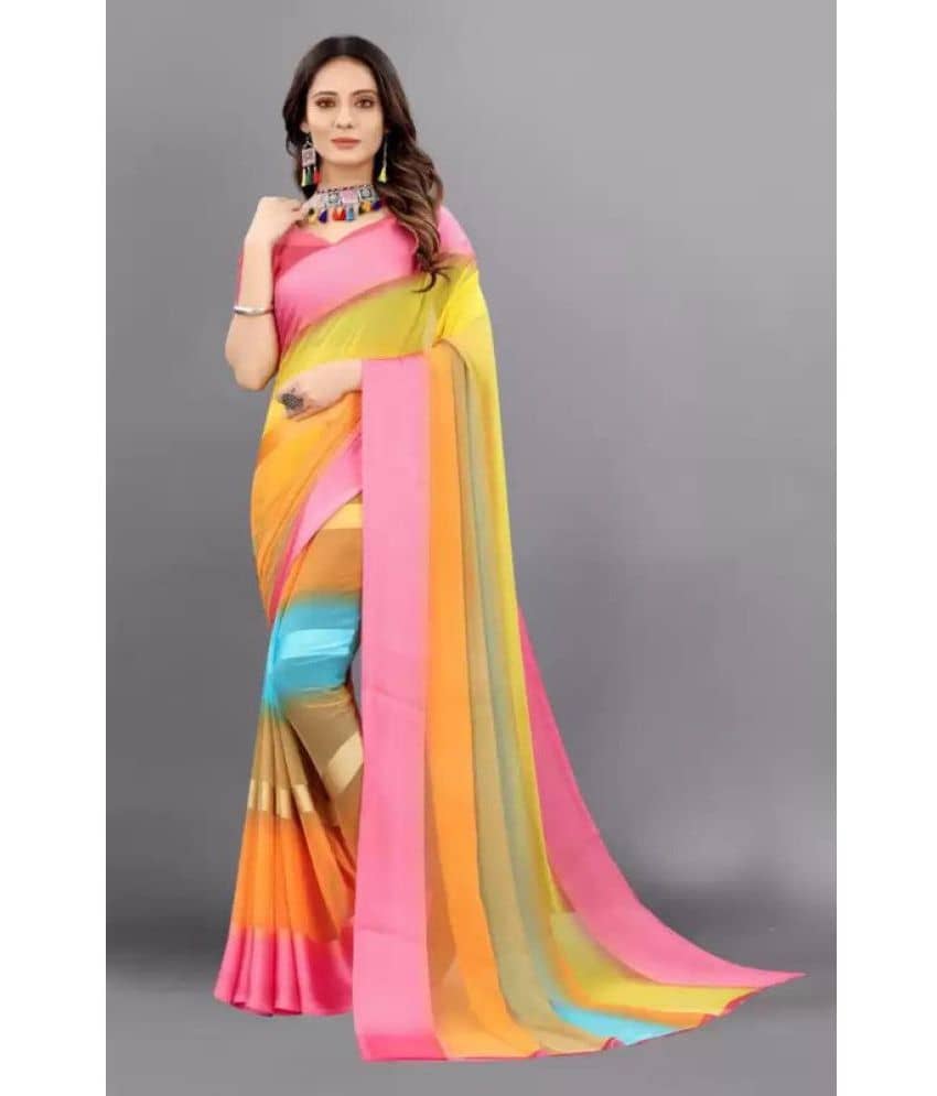 Sanjana Silks Georgette Colorblock Saree With Unstitched Blouse Piece ( Pink ) - Sarees | Buy online on ZillyBuy